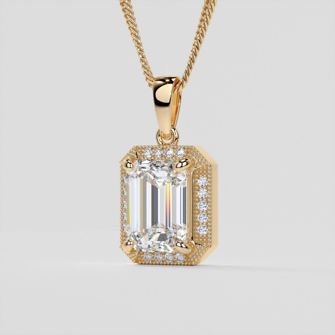 2.59CT Emerald Cut Halo Pendant