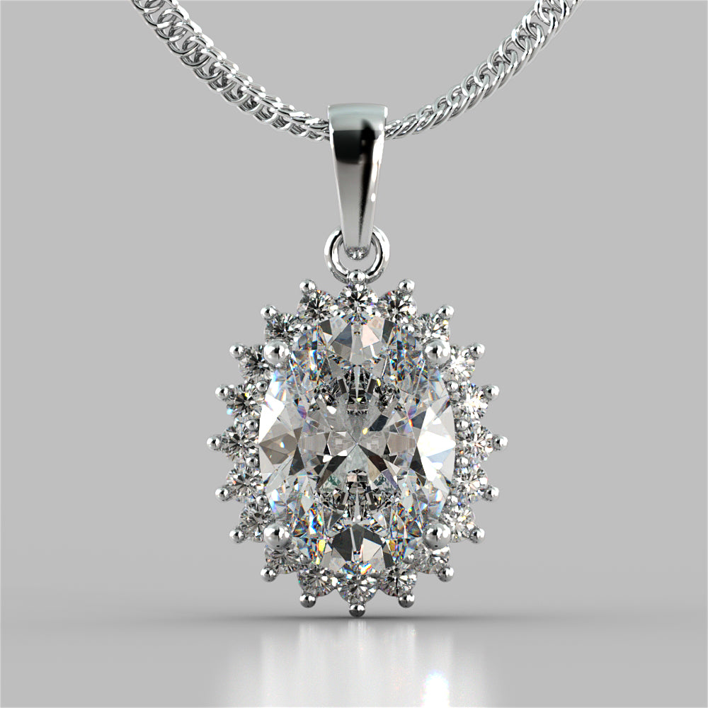 3.3CT Oval Cut Halo Pendant - 16" Chain Included