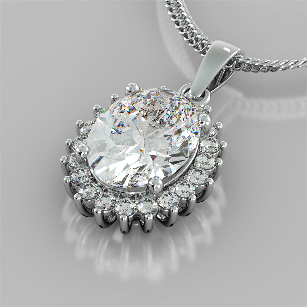 3.3CT Oval Cut Halo Pendant - 16" Chain Included