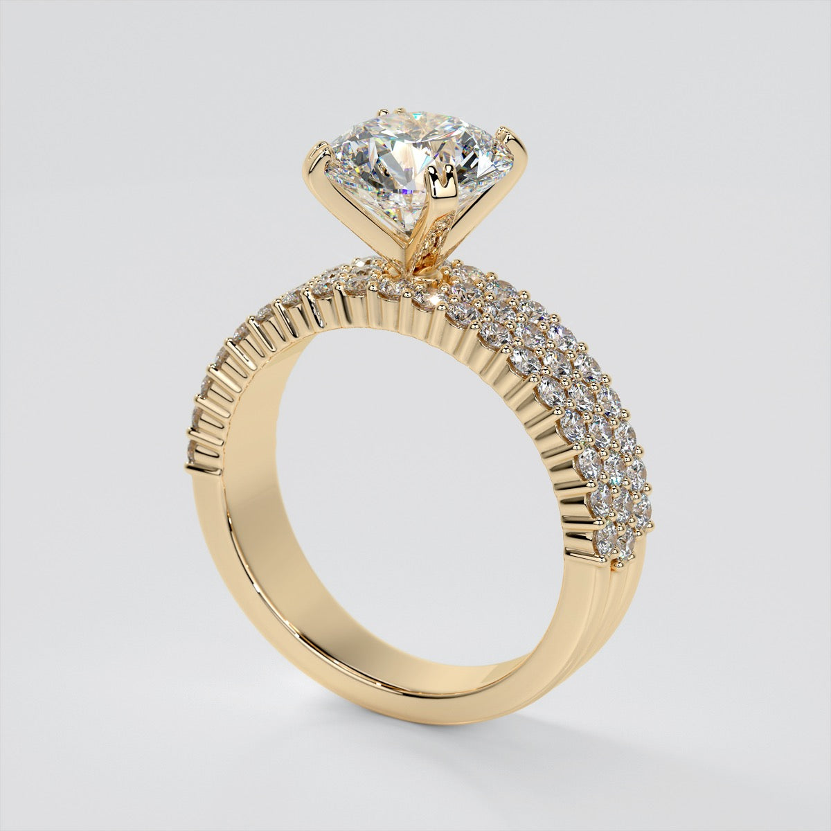 2.0CT Round Cut Lab grown Diamond Brilliant Pavé-Style Engagement Ring