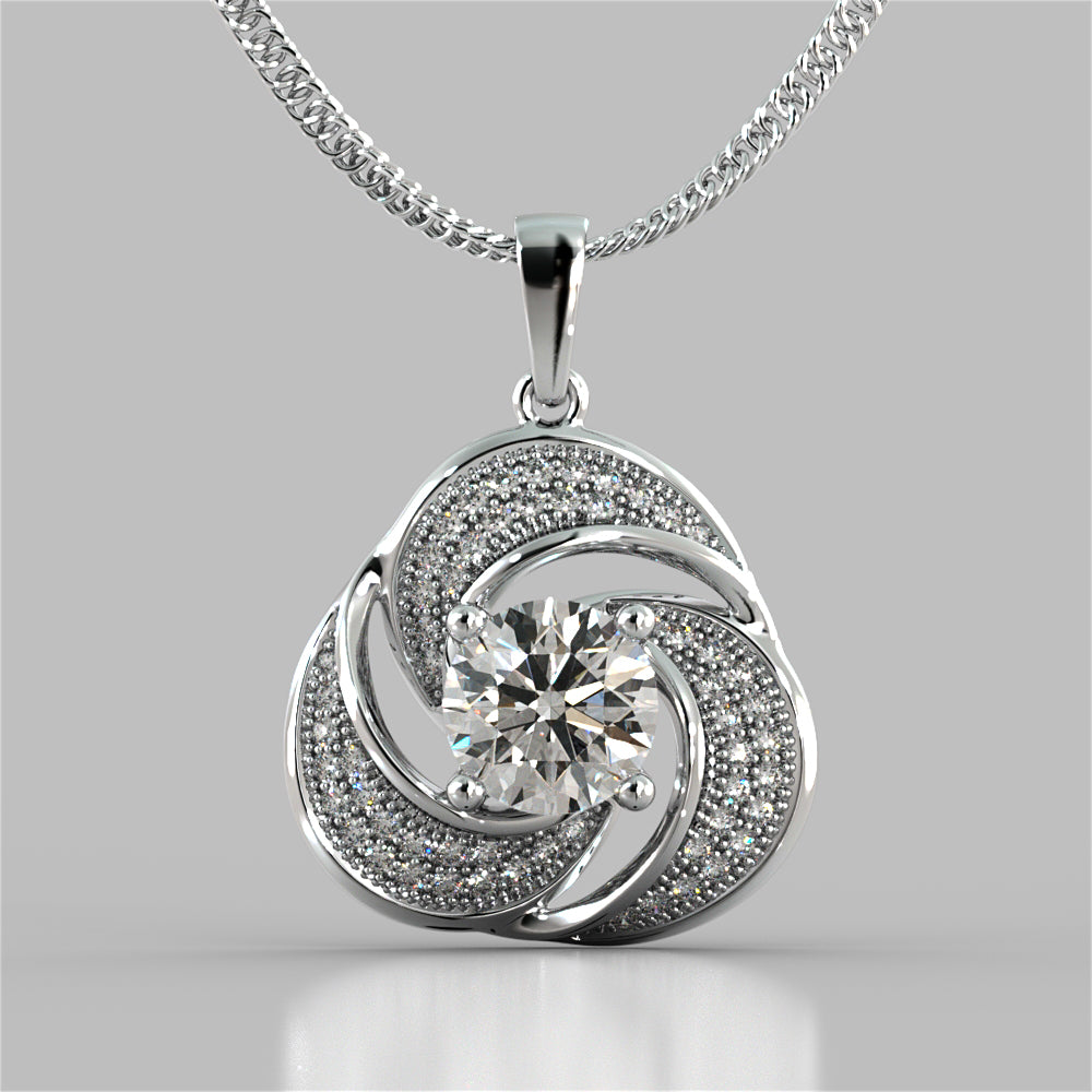 1.54CT Round Cut Swirl Halo Pendant With 16" Chain Included