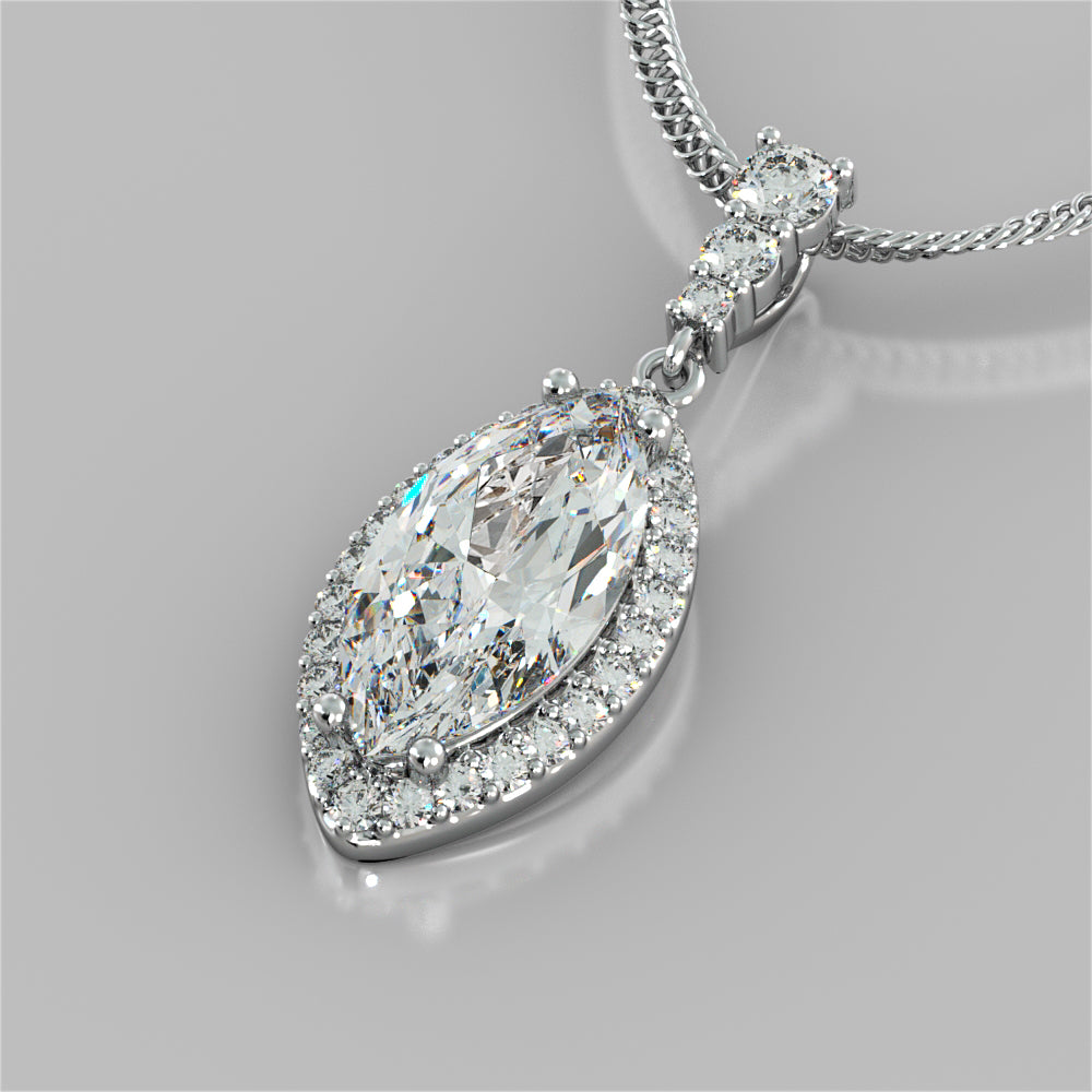 3.31CT Marquise Cut Drop Style Slider Bail Pendant With Chain 16" Chain Included
