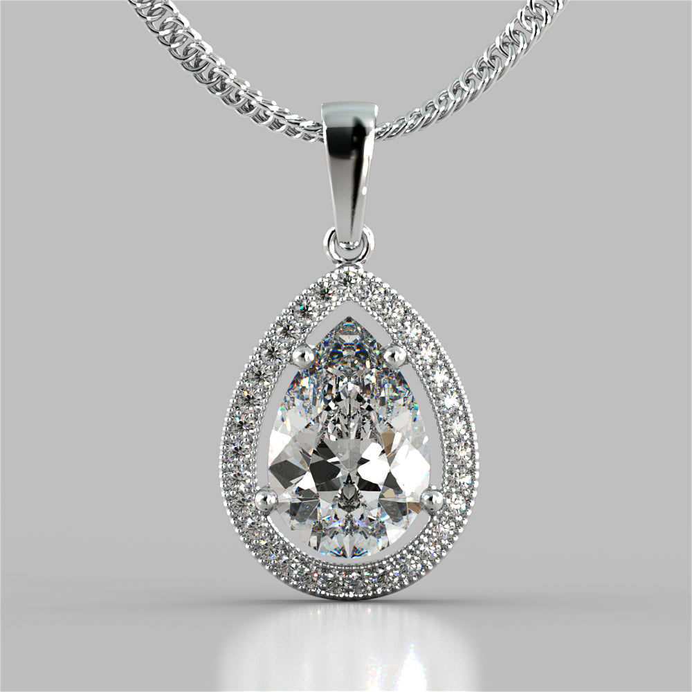 2.16CT Pear-Cut Halo Pendant