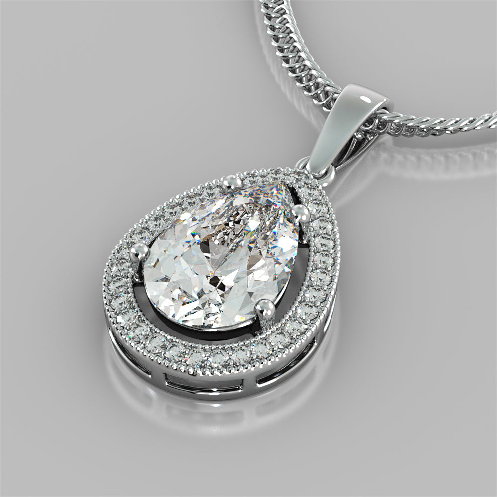 2.16CT Pear-Cut Halo Pendant with 16" Chain Included