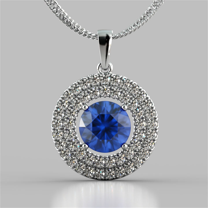 Round Cut Double Pave Style Halo Pendant