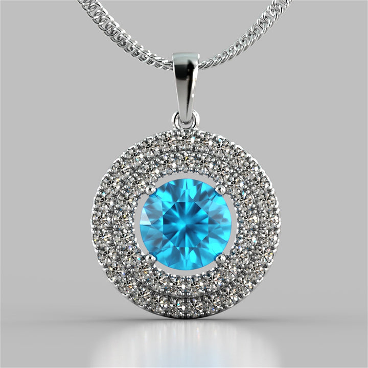 Round Cut Double Pave Style Halo Pendant