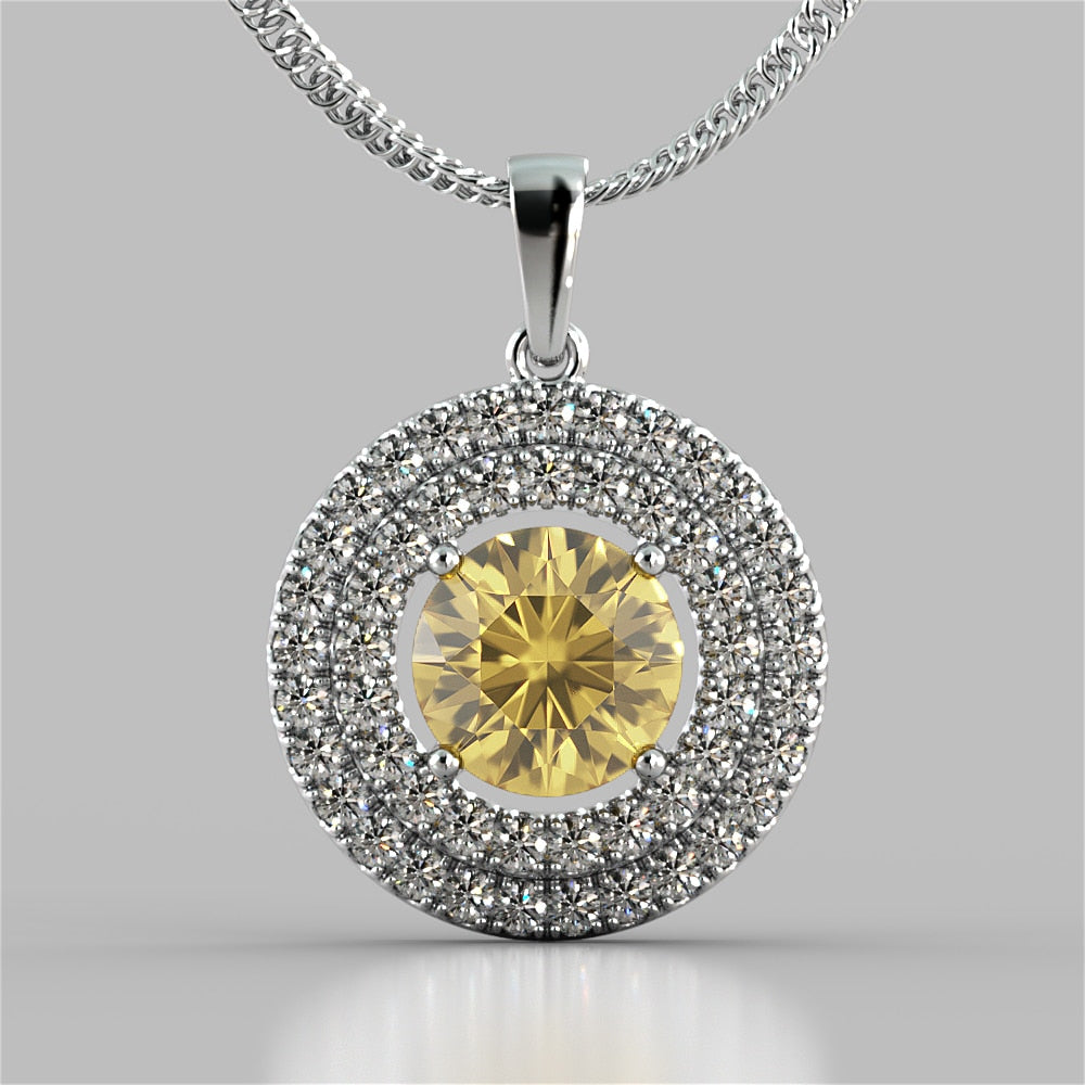 Round Cut Double Pave Style Halo Pendant