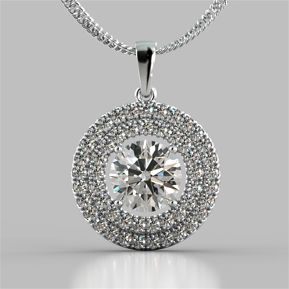 2.75CT Round Cut Double Pave Style Halo Pendant With 16" Chain Included