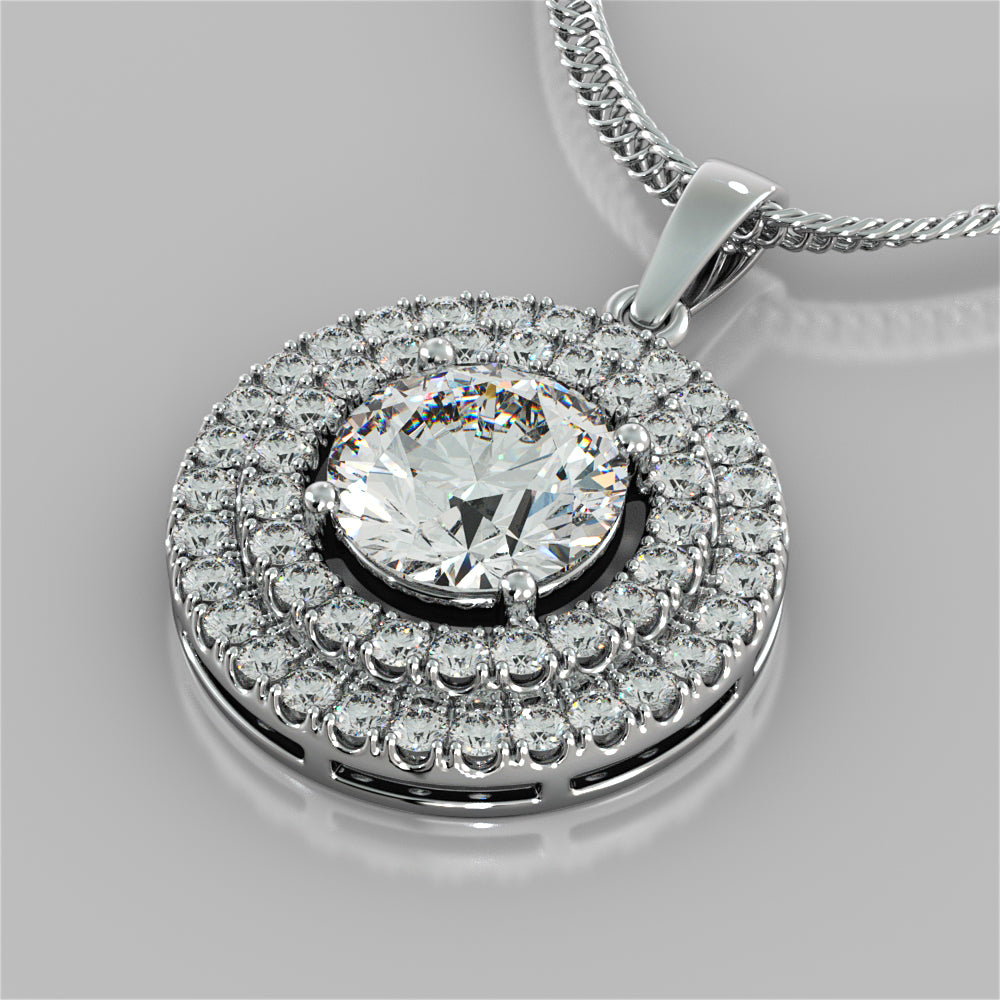 2.75CT Round Cut Double Pave Style Halo Pendant With 16" Chain Included