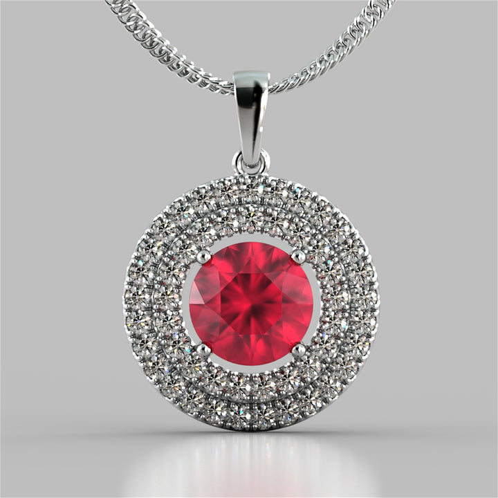 Round Cut Double Pave Style Halo Pendant