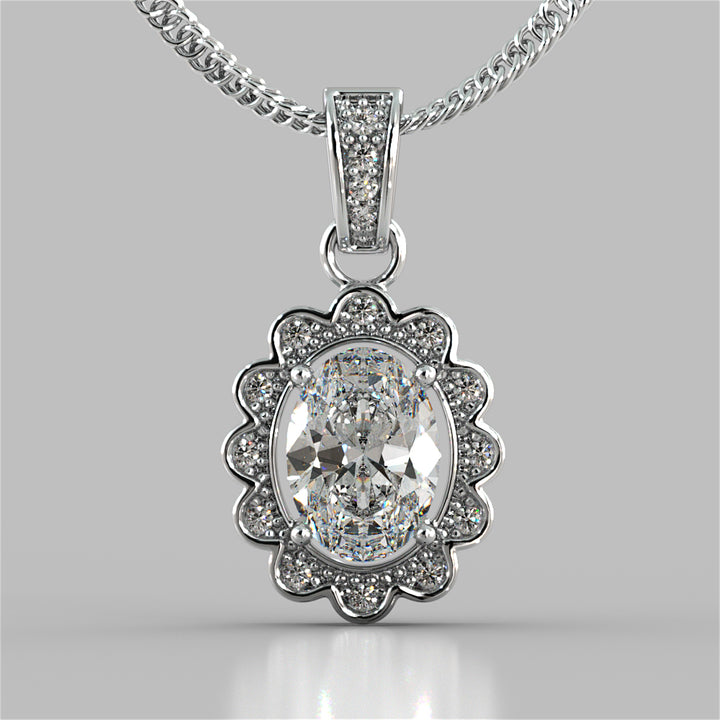 1.65CT Oval Cut Halo Pendant