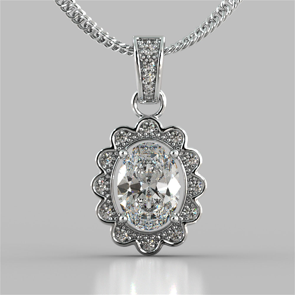 Oval Cut Halo Pendant
