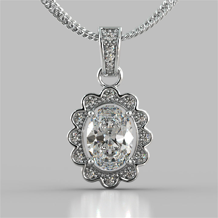 Oval Cut Halo Pendant