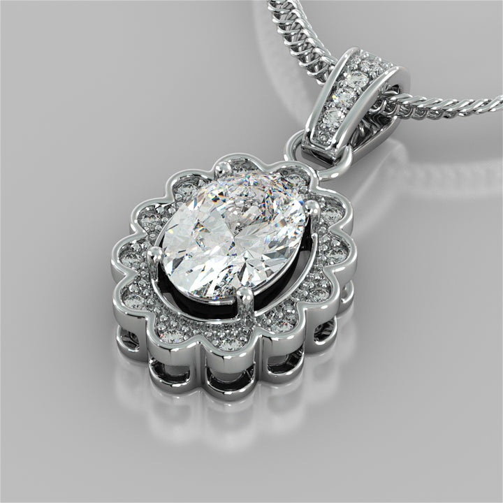 1.65CT Oval Cut Halo Pendant