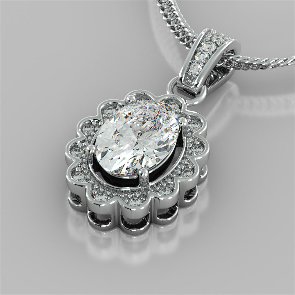 Oval Cut Halo Pendant