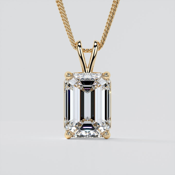 Lab grown Diamond Emerald Cut Solitaire Pendant With Diamond Cut Cable Chain