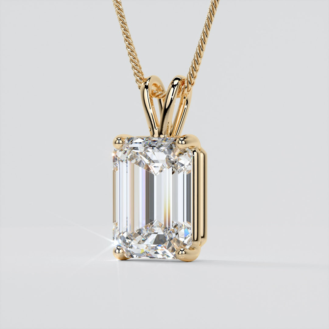 Lab grown Diamond Emerald Cut Solitaire Pendant With Diamond Cut Cable Chain