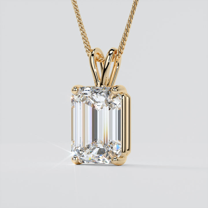 Lab grown Diamond Emerald Cut Solitaire Pendant With Diamond Cut Cable Chain