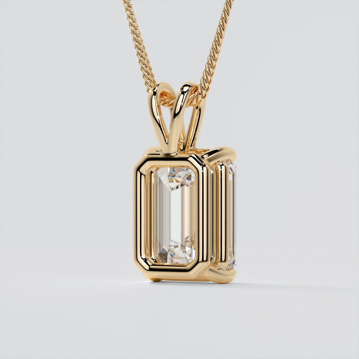 3.0CT Emerald Cut Solitaire Pendant set in 14K White Gold With Diamond Cut Cable Chain