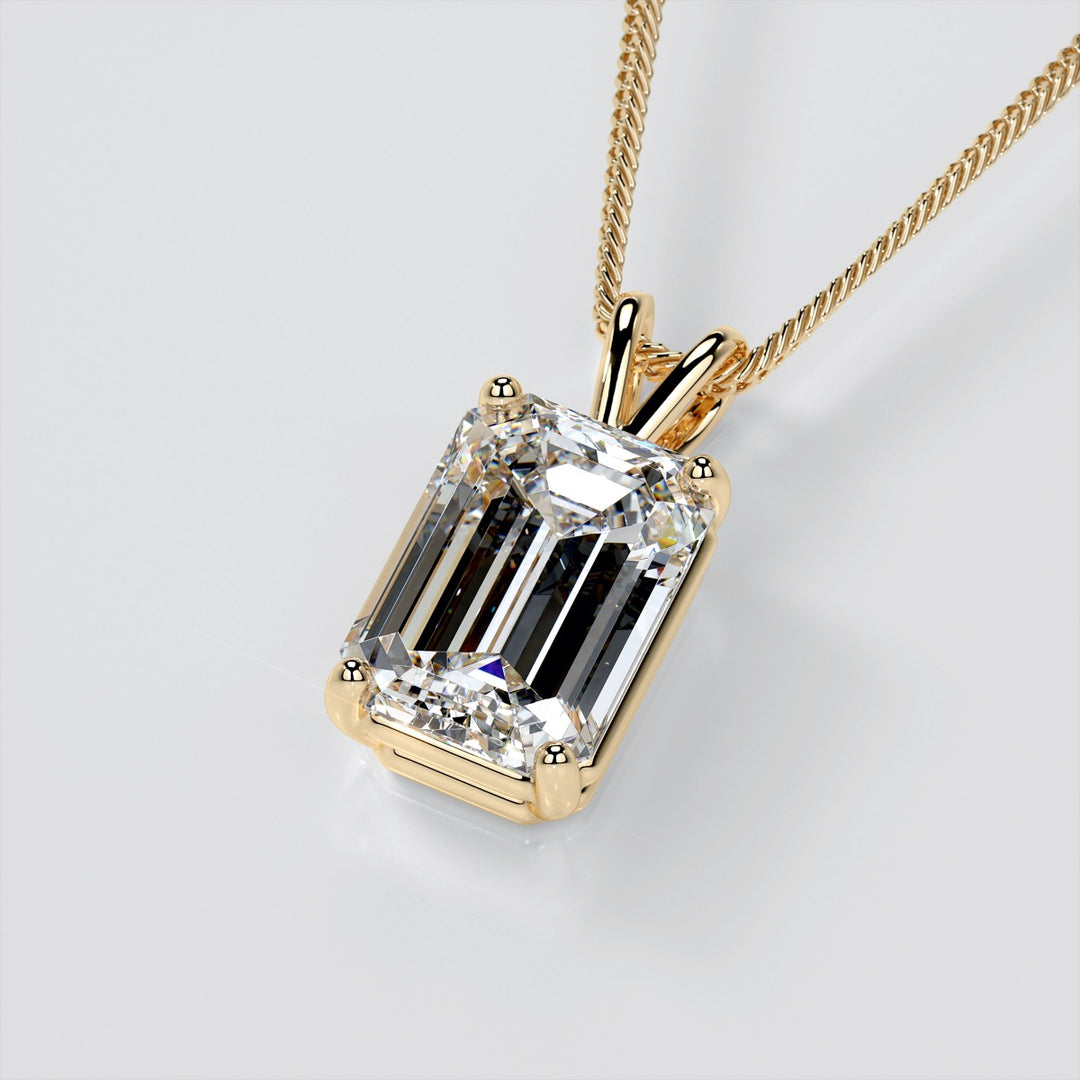 Lab grown Diamond Emerald Cut Solitaire Pendant With Diamond Cut Cable Chain