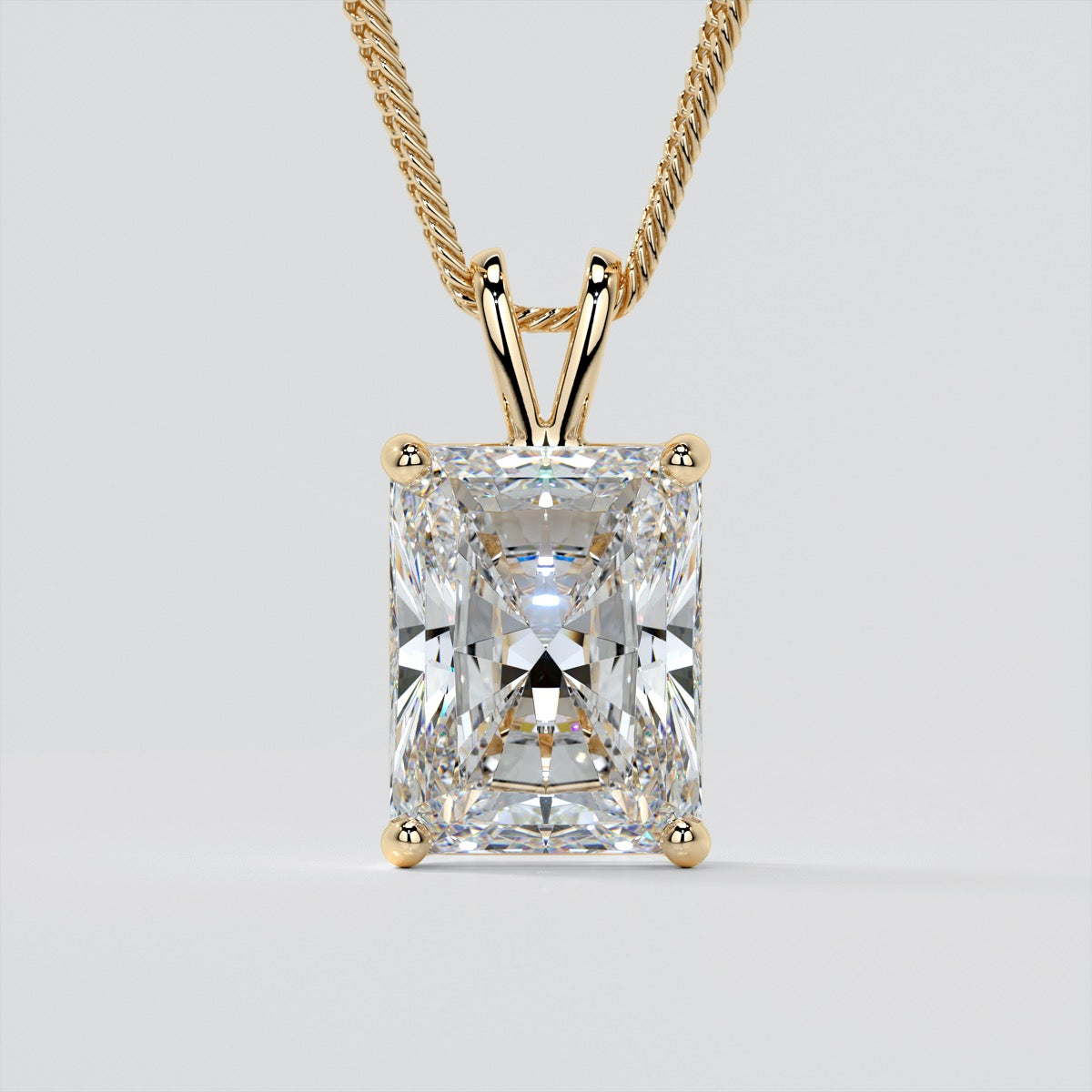 Radiant Cut Solitaire Pendant With Diamond Cut Cable Chain