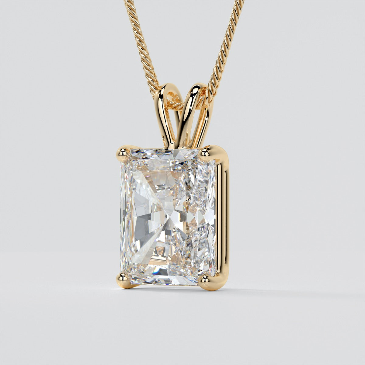 Radiant Cut Solitaire Pendant With Diamond Cut Cable Chain