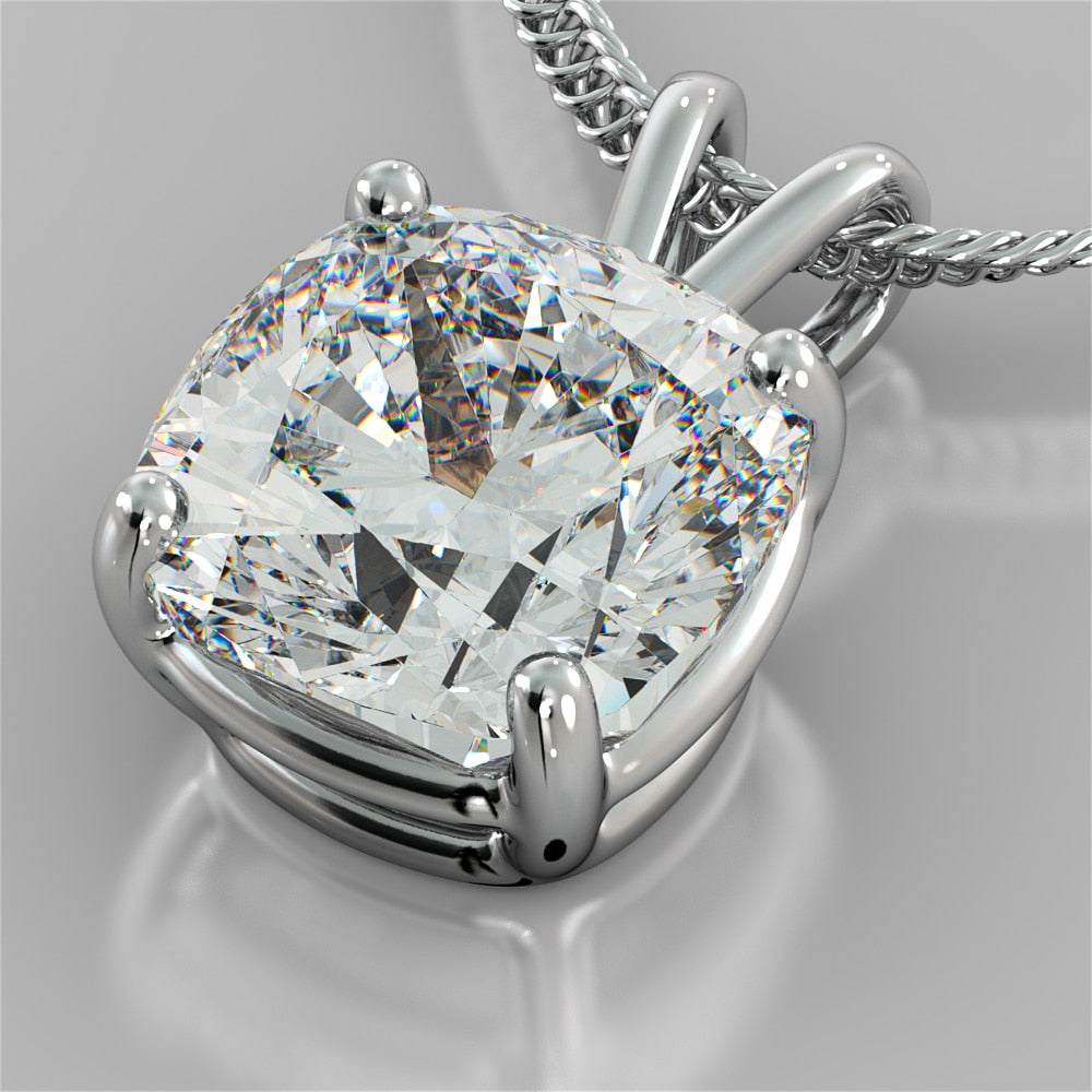 Lab grown Diamond Cushion Cut Solitaire Pendant With Diamond Cut Cable Chain