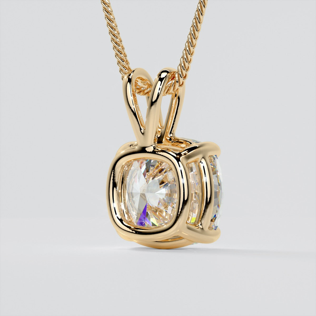 Cushion Cut Solitaire Pendant With Diamond Cut Cable Chain