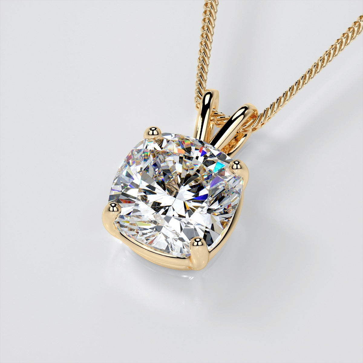 Lab grown Diamond Cushion Cut Solitaire Pendant With Diamond Cut Cable Chain