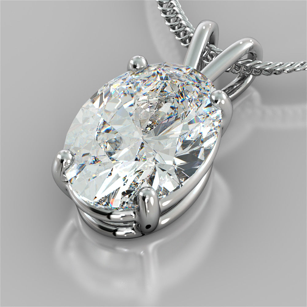 Oval Cut Solitaire Pendant With Diamond Cut Cable Chain