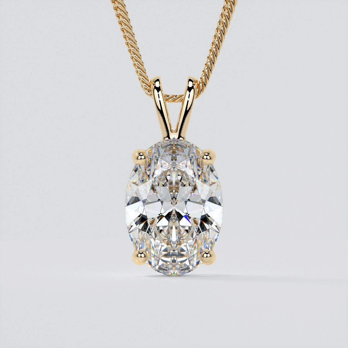Lab Grown Diamond Oval Cut Solitaire Pendant With Diamond Cut Cable Chain
