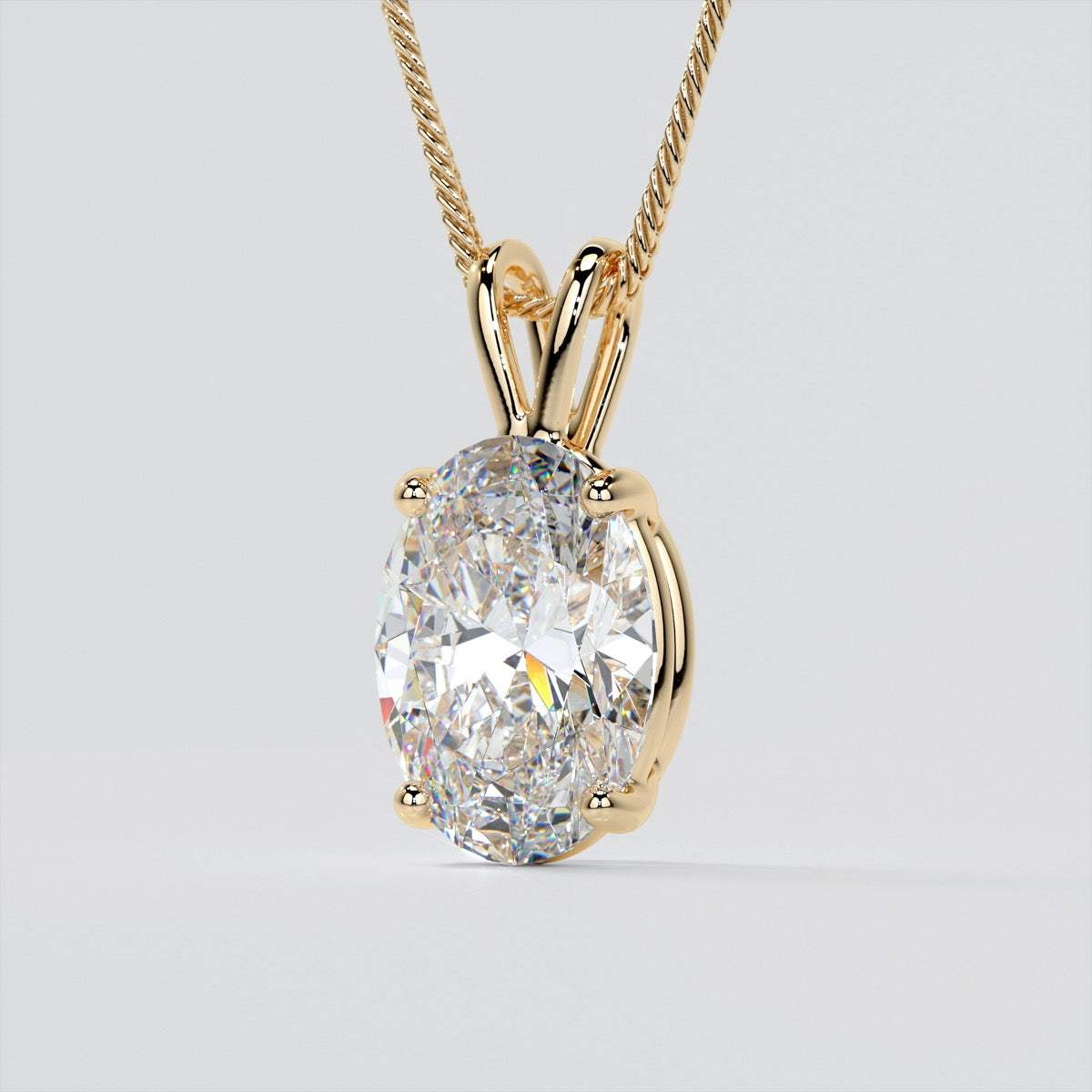 Oval Cut Solitaire Pendant With Diamond Cut Cable Chain
