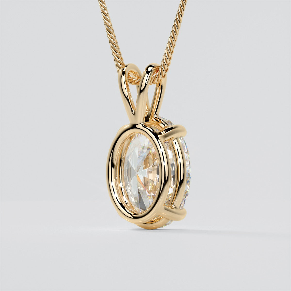 Oval Cut Solitaire Pendant With Diamond Cut Cable Chain