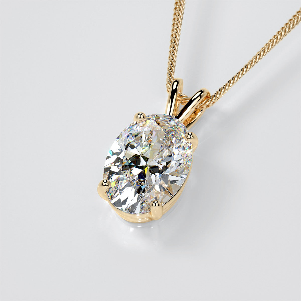 Lab Grown Diamond Oval Cut Solitaire Pendant With Diamond Cut Cable Chain