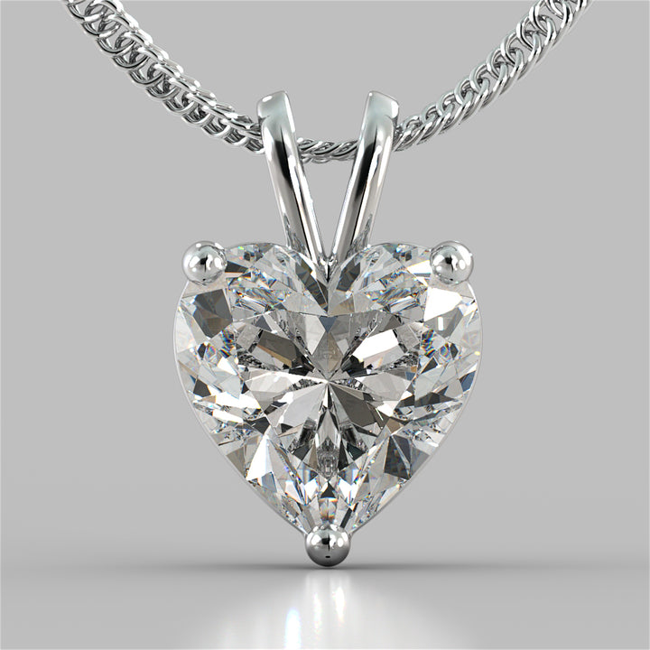 3.0Ct Heart Cut Solitaire Pendant With Diamond Cut Cable Chain in 14K White Gold