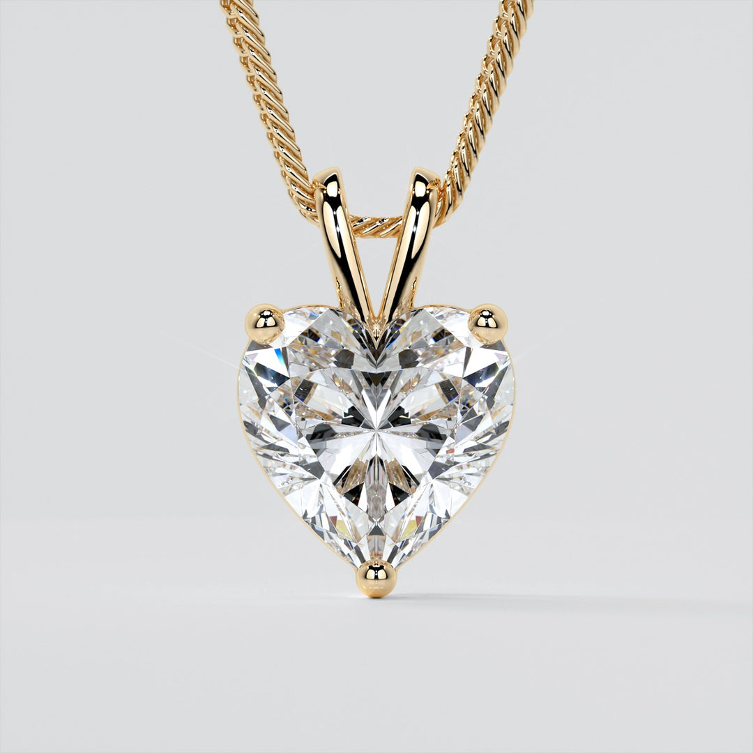 3.0Ct Heart Cut Solitaire Pendant With Diamond Cut Cable Chain in 14K White Gold