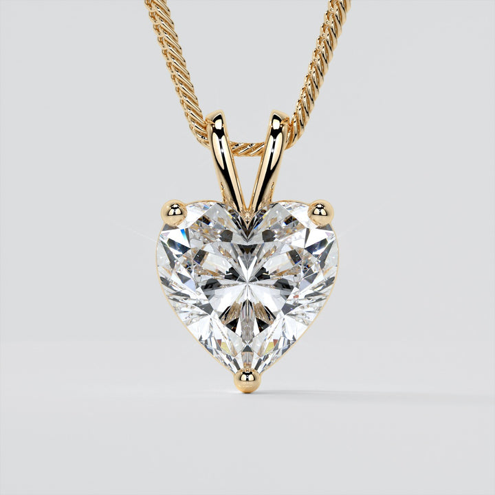 3.0Ct Heart Cut Solitaire Pendant With Diamond Cut Cable Chain in 14K White Gold