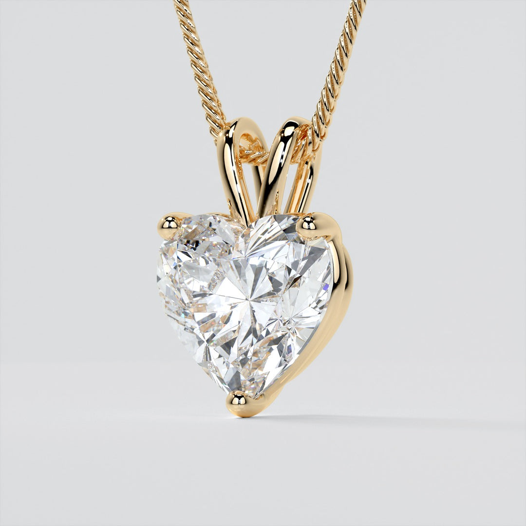 3.0Ct Heart Cut Solitaire Pendant With Diamond Cut Cable Chain in 14K White Gold