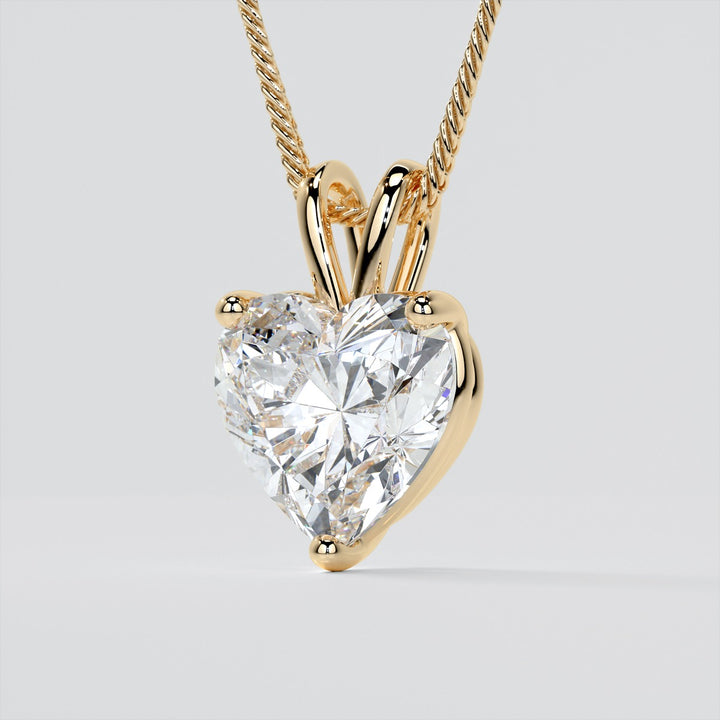 3.0Ct Heart Cut Solitaire Pendant With Diamond Cut Cable Chain in 14K White Gold