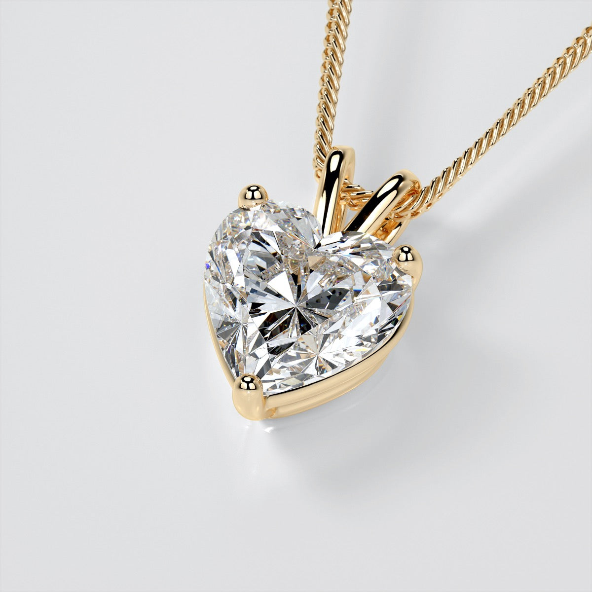 3.0Ct Heart Cut Solitaire Pendant With Diamond Cut Cable Chain in 14K White Gold - Same Day Shipping