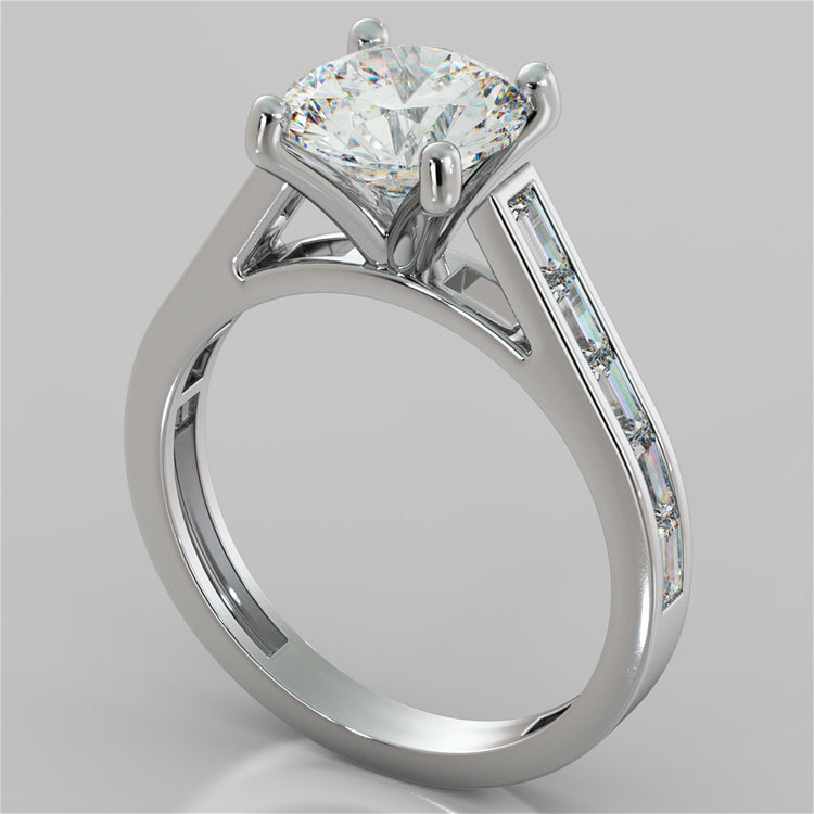 Round Cut Engagement Ring With Baguettes Accents