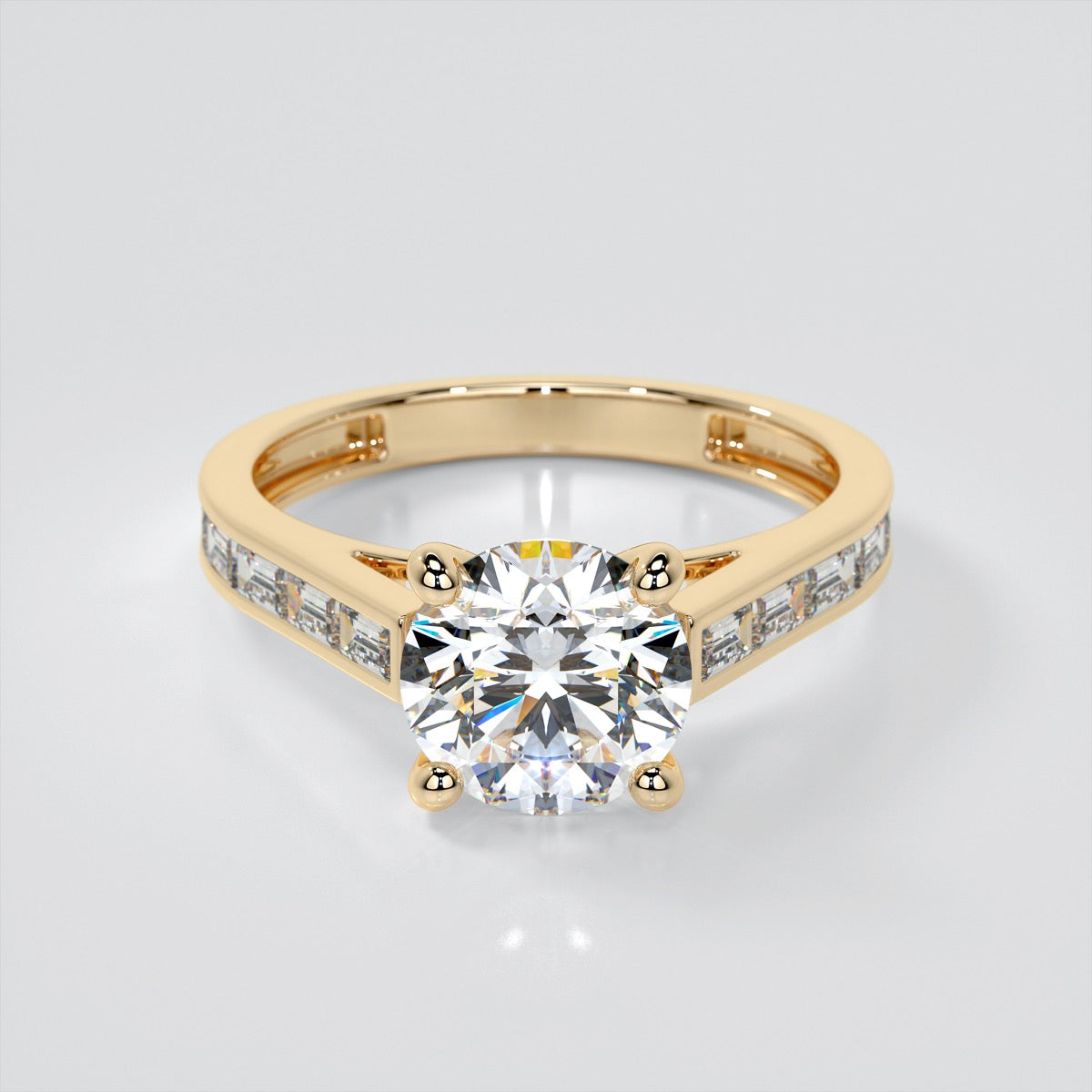 Round Cut and Baguettes Wedding Set