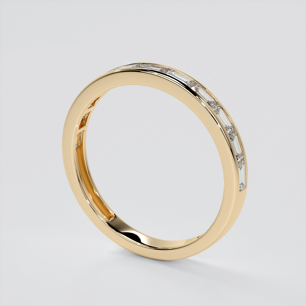 Round Cut Wedding Set With 2 Matching Wedding Bands And Baguette Accents