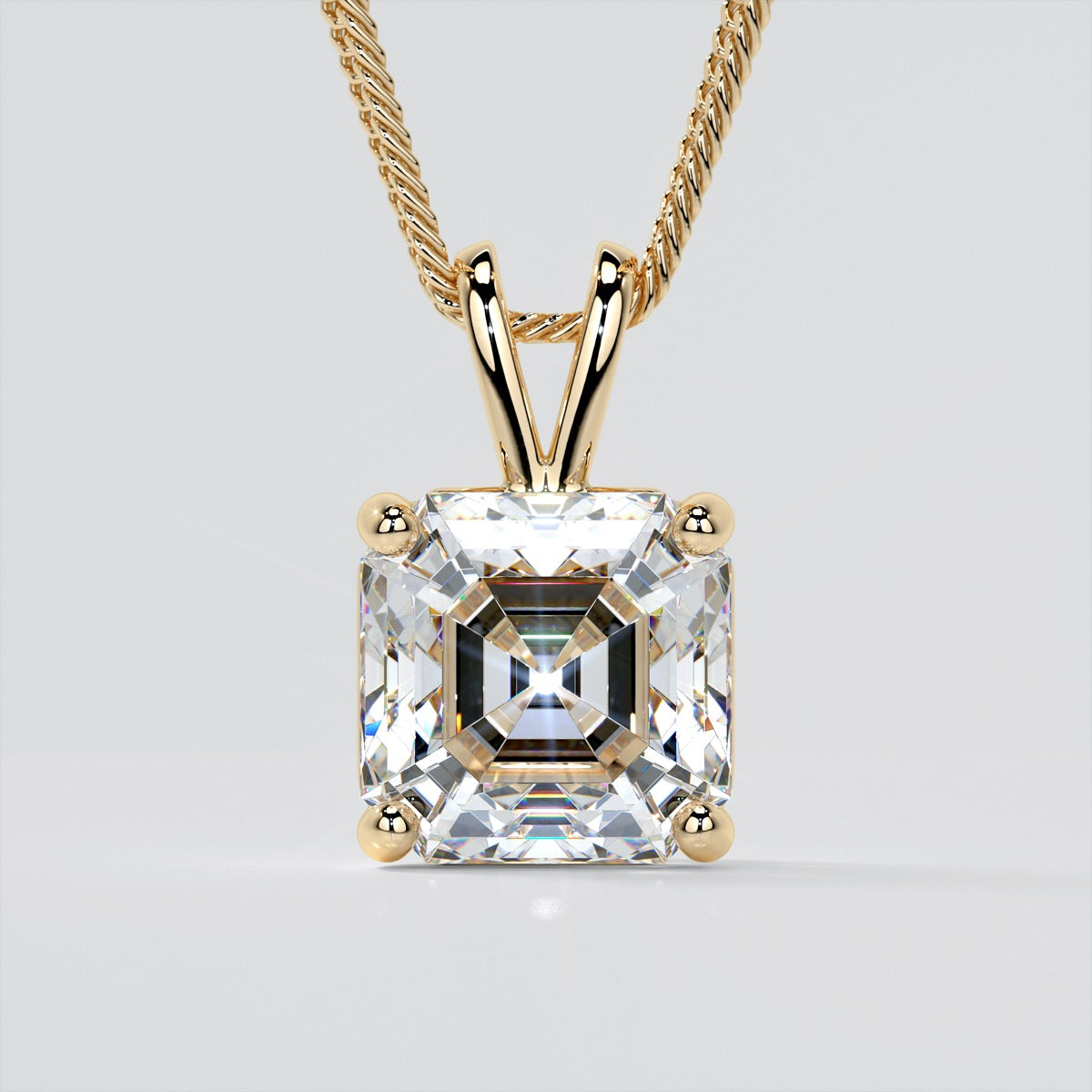 Lab Grown Diamond Asscher Cut Solitaire Pendant With Diamond Cut Cable Chain