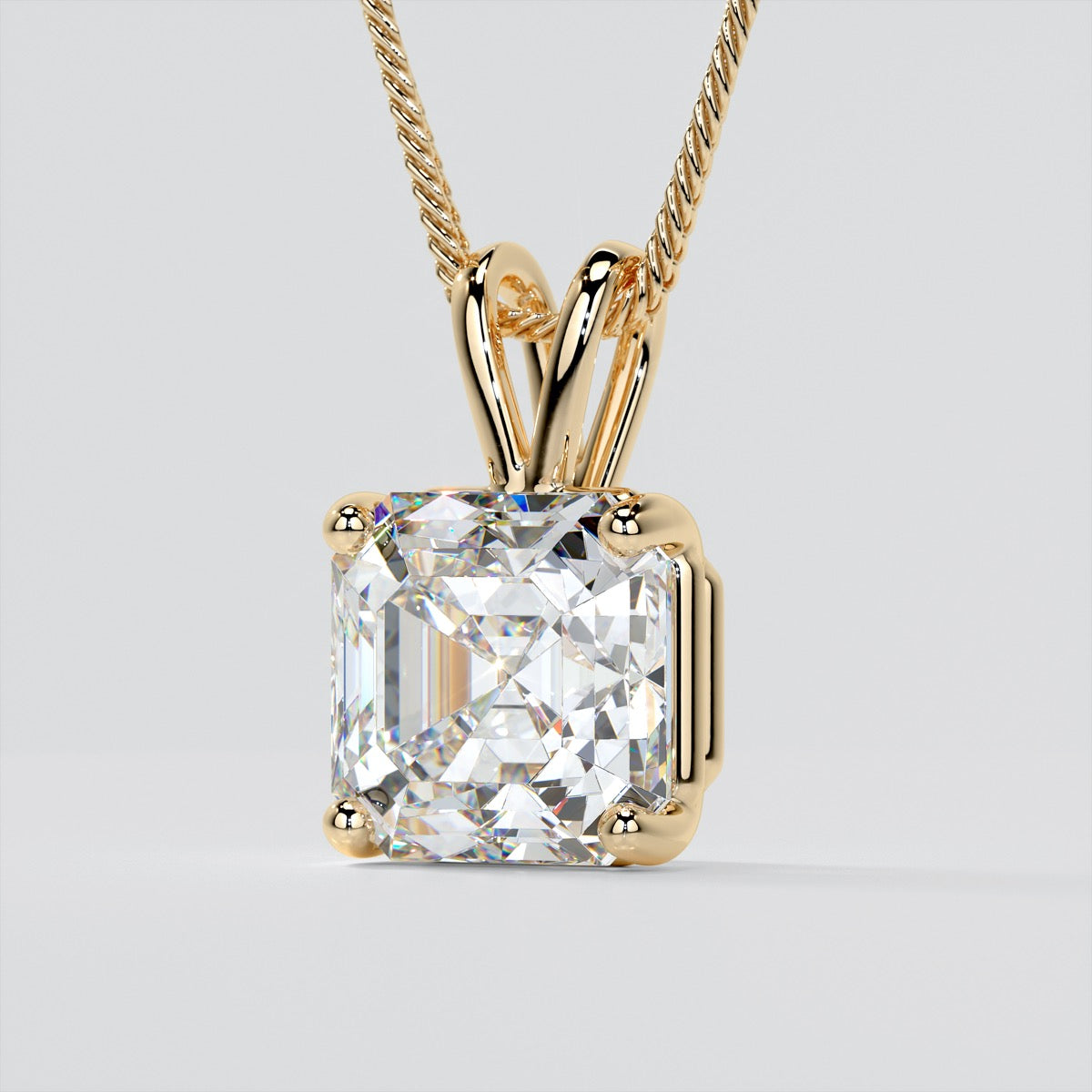 Asscher Cut Solitaire Pendant With Diamond Cut Cable Chain