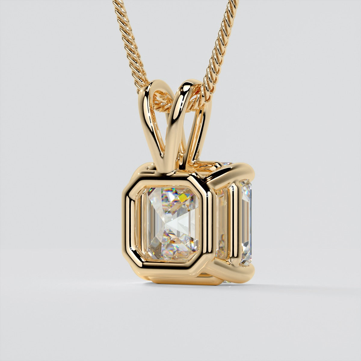 Lab Grown Diamond Asscher Cut Solitaire Pendant With Diamond Cut Cable Chain
