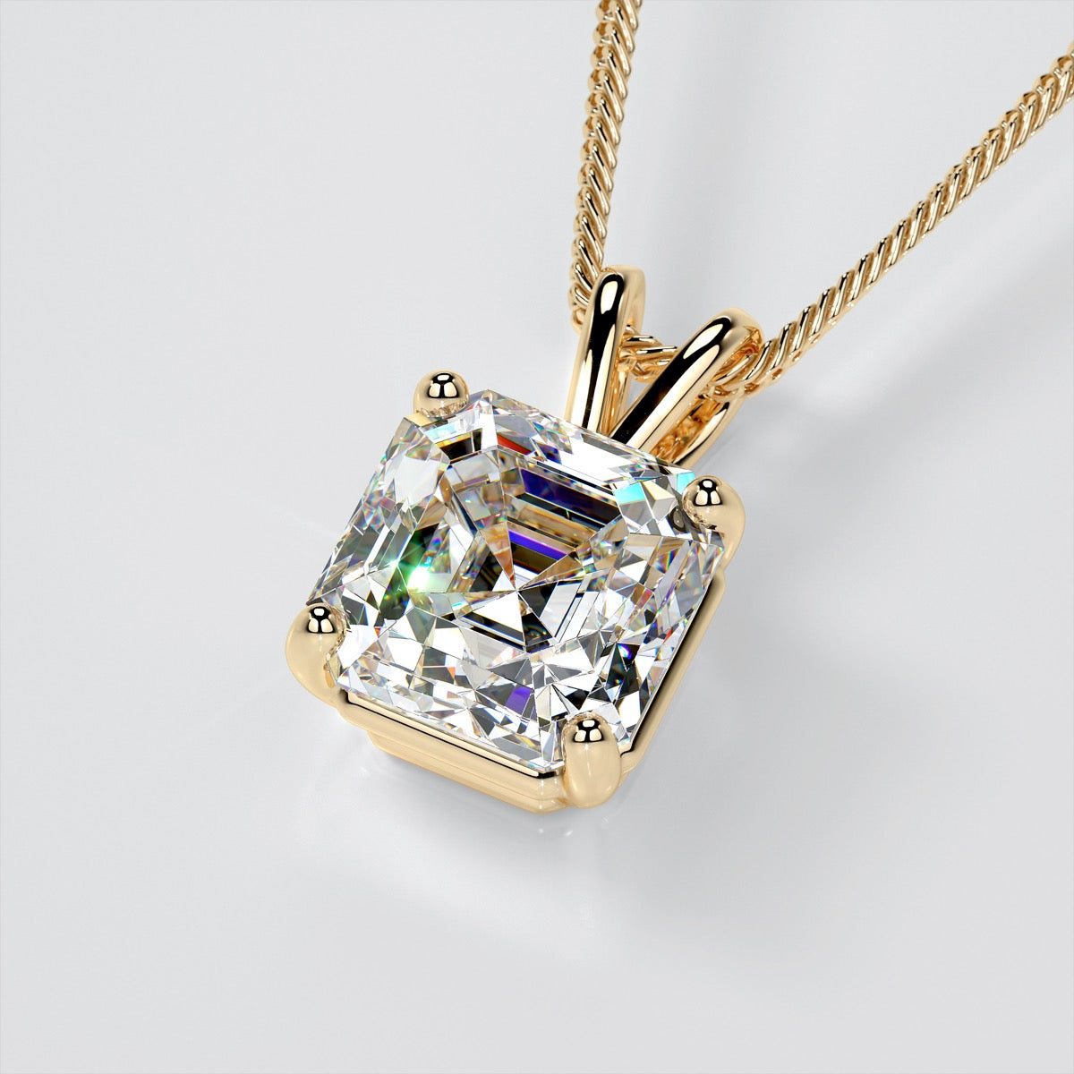 Lab Grown Diamond Asscher Cut Solitaire Pendant With Diamond Cut Cable Chain
