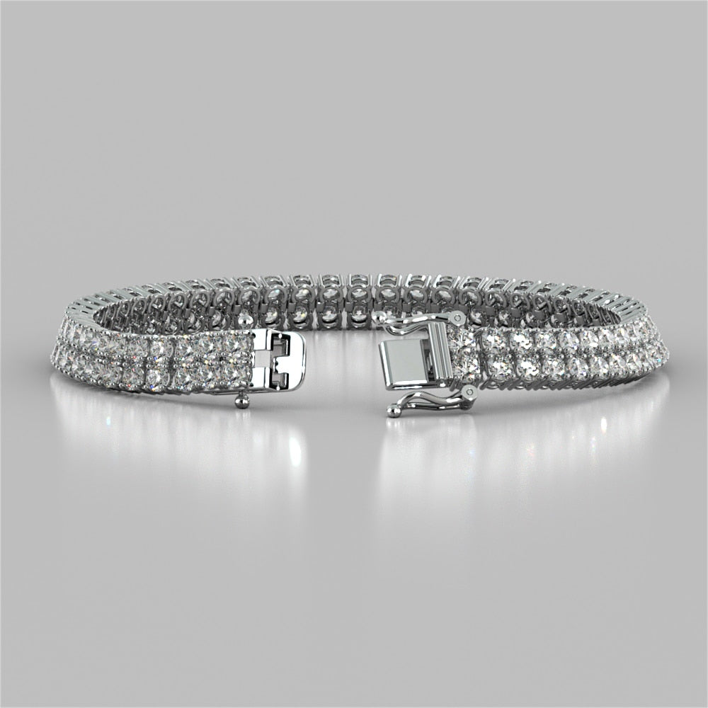 Round Cut Double Tier Tennis Bracelet Set in 925 Sterling Silver