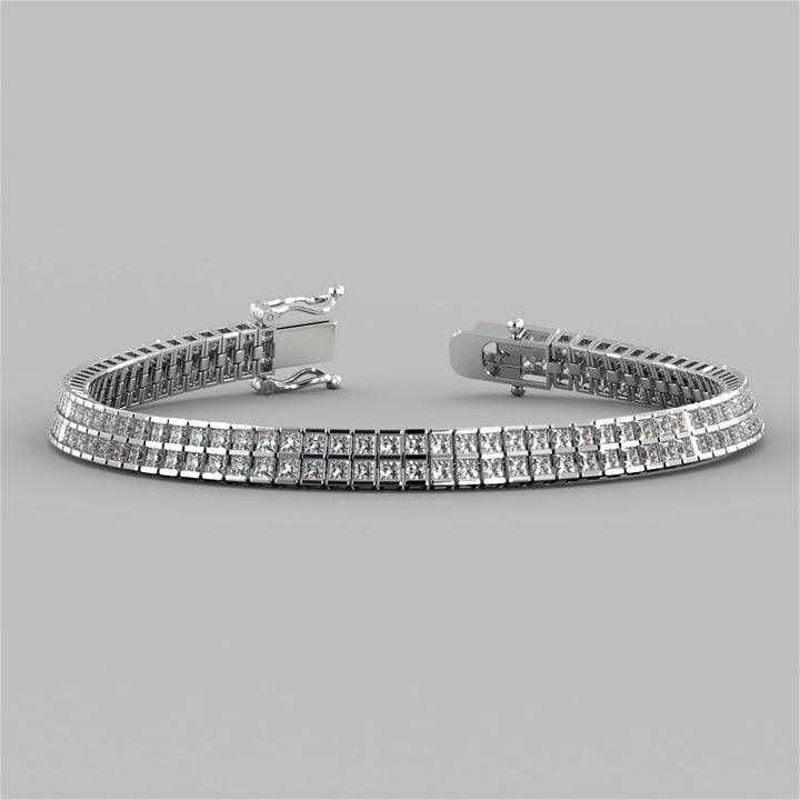 Princess Cut Double Tier Tennis Bracelet Set In 925 Sterling Silver