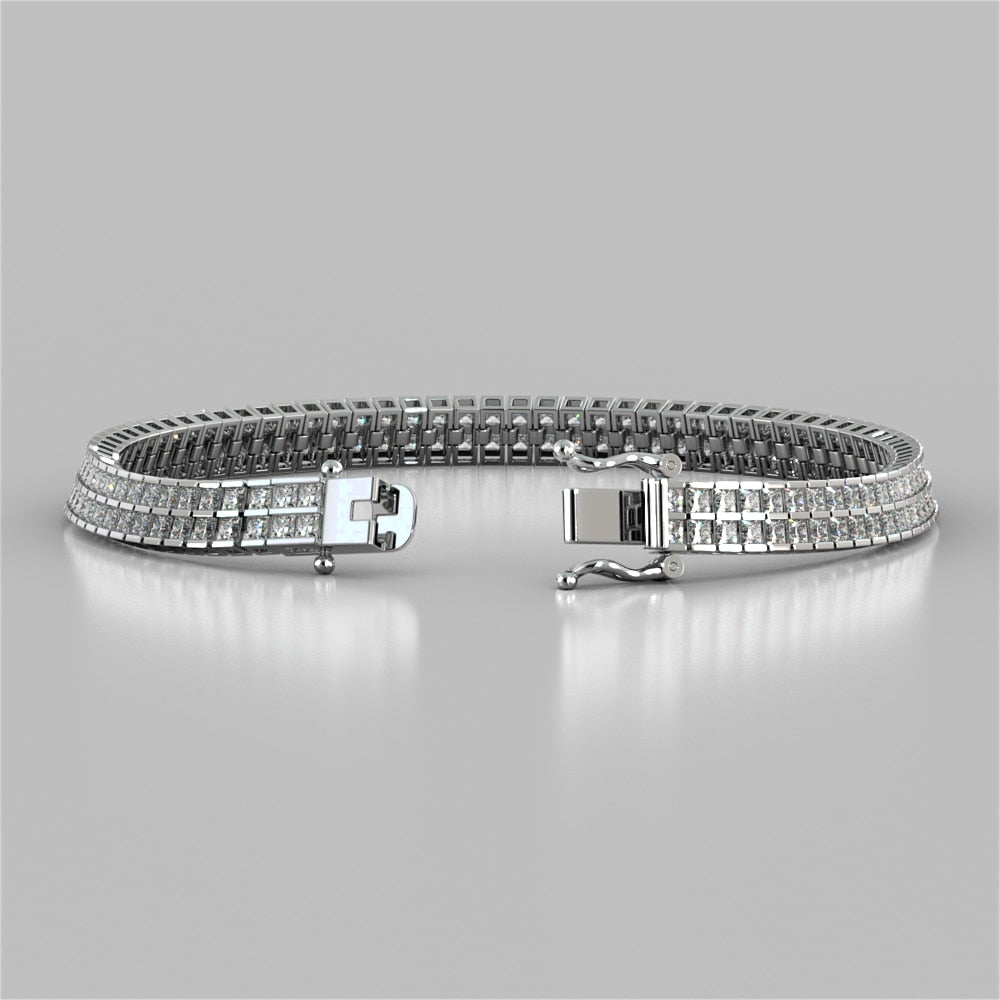Princess Cut Double Tier Tennis Bracelet Set In 925 Sterling Silver